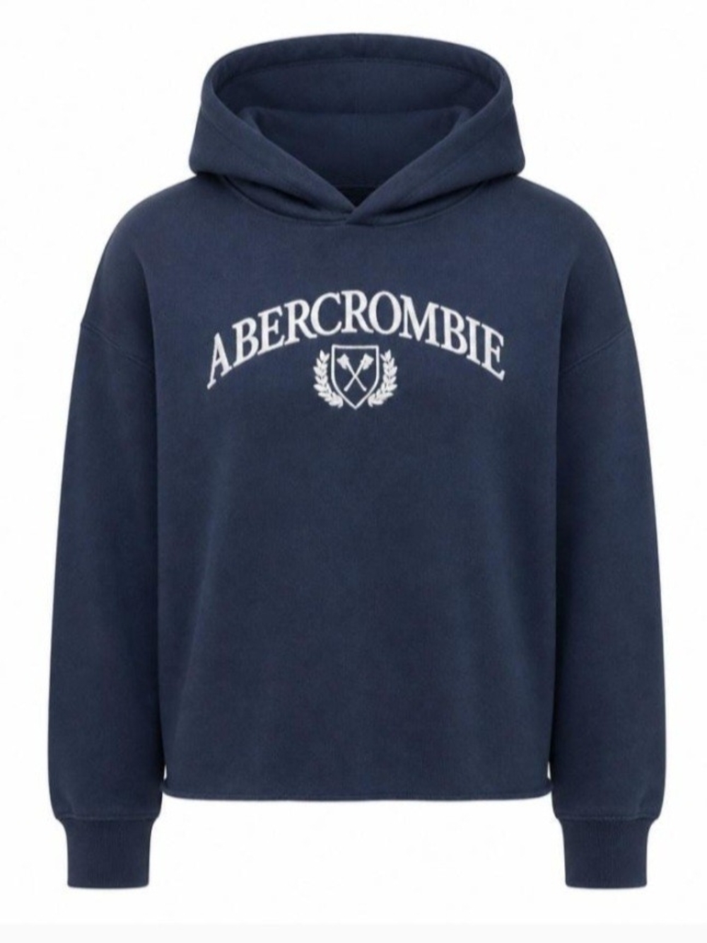 Y2K Abercrombie Cropped Hoodie Women's L Navy Distressed Raw Hem Logo